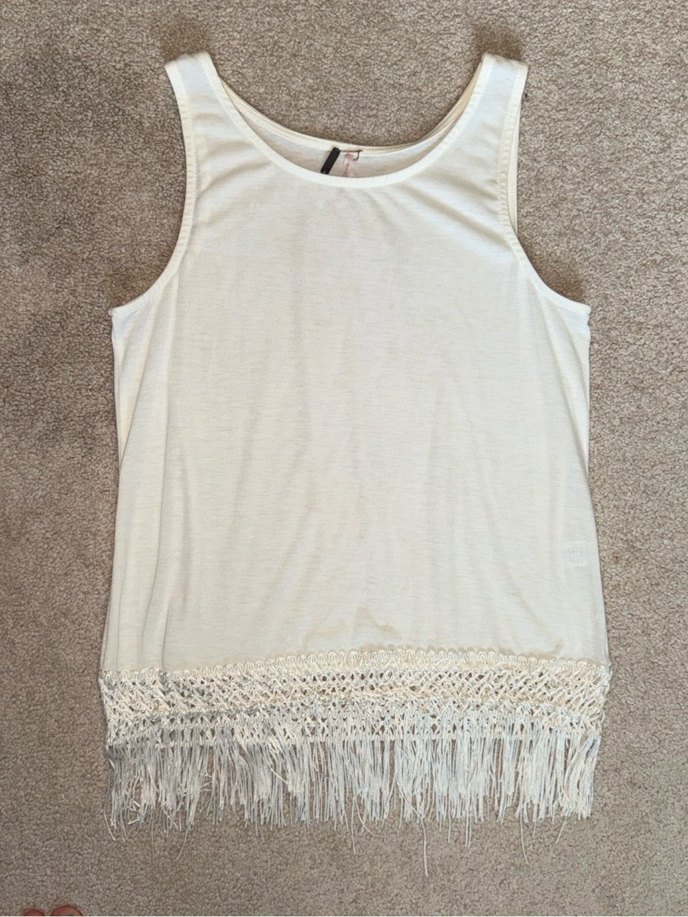 Women's Cream Sleeveless Fringe Hem Tank Top small